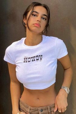 Coquette Aesthetic Howdy Graphic Crop Tee - Y2K Fashion Women's Top