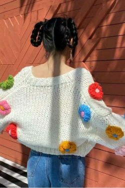 Coquette Aesthetic Iris Floral Knitted Cardigan - Y2K Fashion Women's Clothing