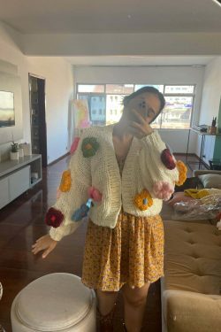 Coquette Aesthetic Iris Floral Knitted Cardigan - Y2K Fashion Women's Clothing