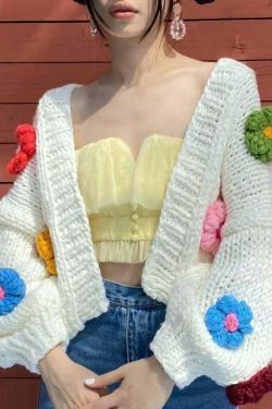 Coquette Aesthetic Iris Floral Knitted Cardigan - Y2K Fashion Women's Clothing