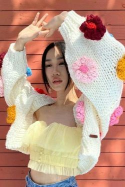 Coquette Aesthetic Iris Floral Knitted Cardigan - Y2K Fashion Women's Clothing