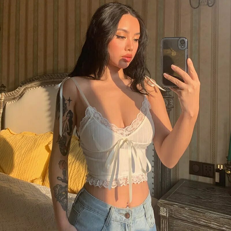 Coquette Aesthetic Ivory Delight Cami - Y2K Fashion Top for Women