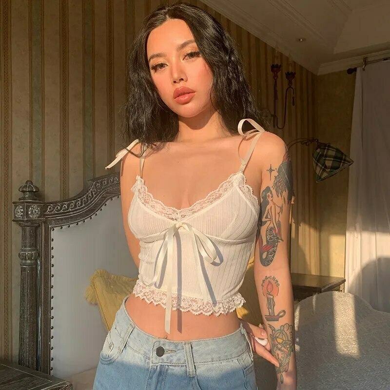 Coquette Aesthetic Ivory Delight Cami - Y2K Fashion Top for Women