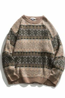 Coquette Aesthetic Jacquard Knit Grandad Jumper - Y2K Fashion for Women