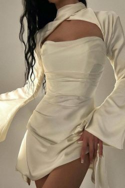 Coquette Aesthetic Janelle Satin Mini Dress - Y2K Fashion for Women - Grunge Style Outfit