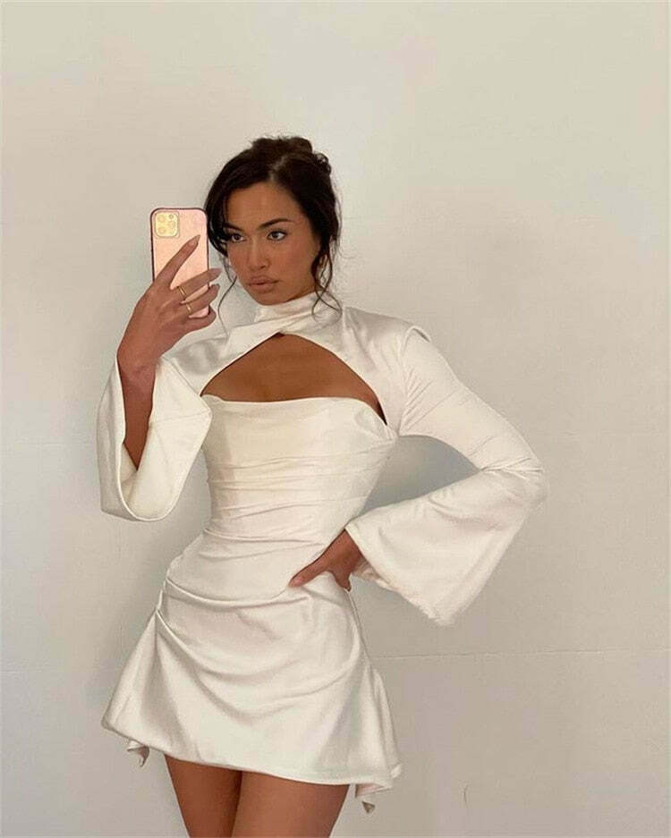 Coquette Aesthetic Janelle Satin Mini Dress - Y2K Fashion for Women - Grunge Style Outfit