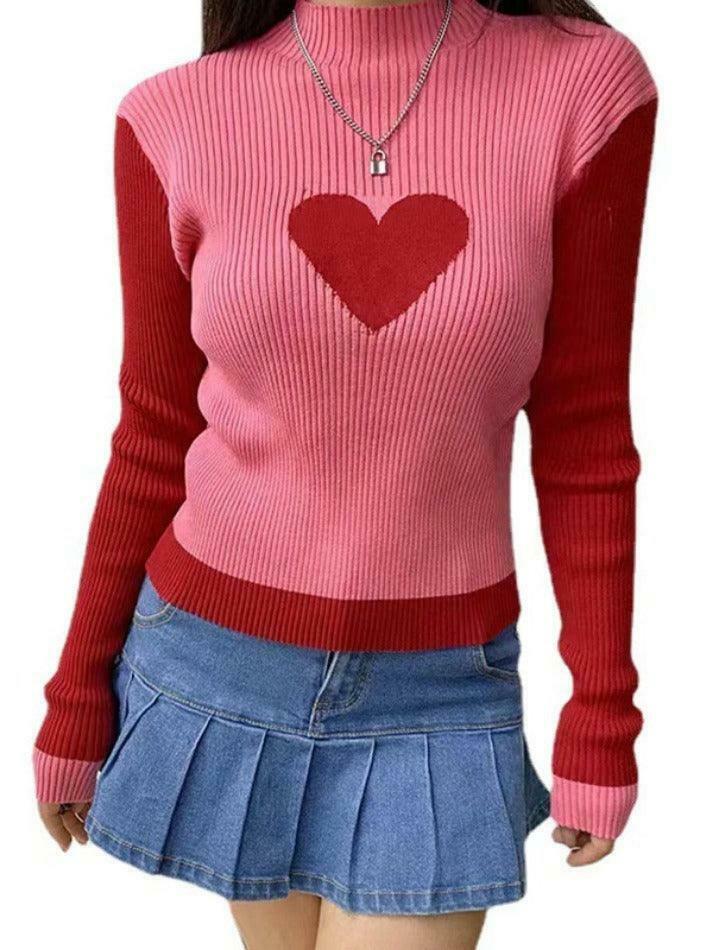 Coquette Aesthetic Knit Heart Print Slim Sweater Coquette Aesthetic Knit Heart Print Slim Sweater