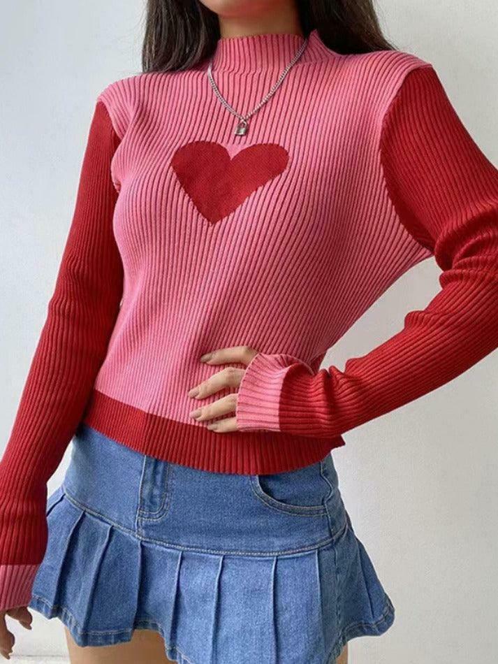 Coquette Aesthetic Knit Heart Print Slim Sweater Coquette Aesthetic Knit Heart Print Slim Sweater