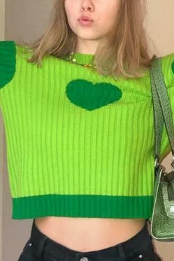 Coquette Aesthetic Knit Heart Print Slim Sweater