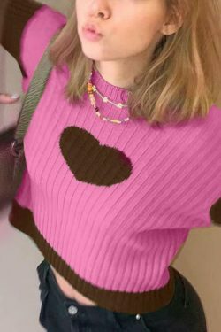 Coquette Aesthetic Knit Heart Print Slim Sweater