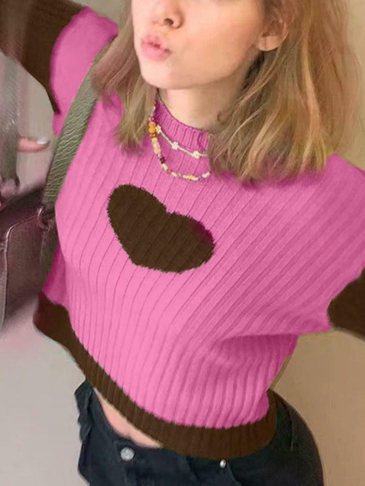 Coquette Aesthetic Knit Heart Print Slim Sweater Coquette Aesthetic Knit Heart Print Slim Sweater