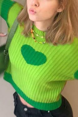 Coquette Aesthetic Knit Heart Print Slim Sweater