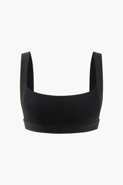 Coquette Aesthetic Knit Square Neck Crop Tank Top & Buckle Midi Skirt Set