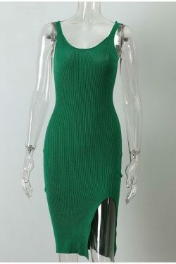 Coquette Aesthetic Knitted Bodycon Dress with Slit