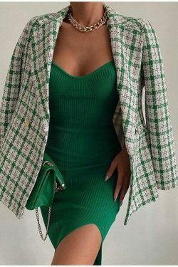 Coquette Aesthetic Knitted Bodycon Dress with Slit