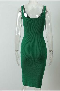 Coquette Aesthetic Knitted Bodycon Dress with Slit
