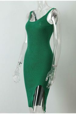 Coquette Aesthetic Knitted Bodycon Dress with Slit