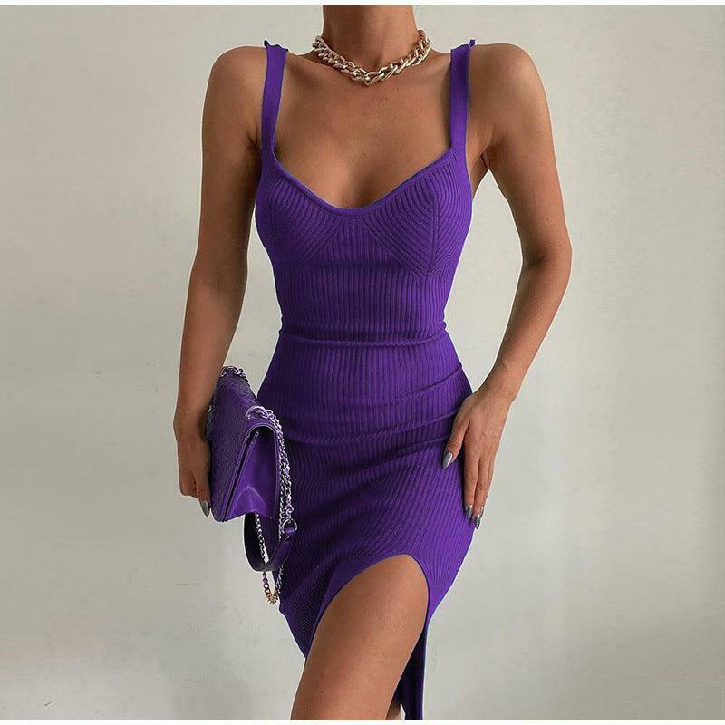 Coquette Aesthetic Knitted Bodycon Dress with Slit Coquette Aesthetic Knitted Bodycon Dress with Slit