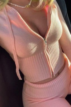 Coquette Aesthetic Knitted Hooded Two-Piece for Women - Y2K Fashion Outfit