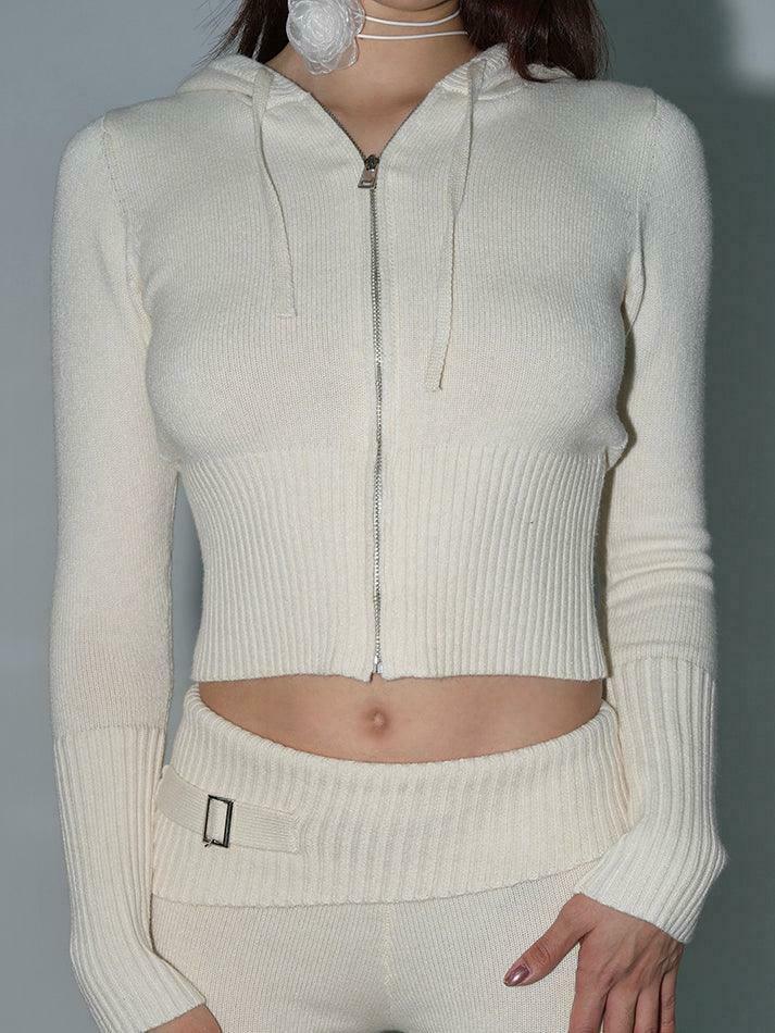 Coquette Aesthetic Knitted Hooded Two-Piece for Women - Y2K Fashion Outfit Coquette Aesthetic Knitted Hooded Two-Piece for Women - Y2K Fashion Outfit