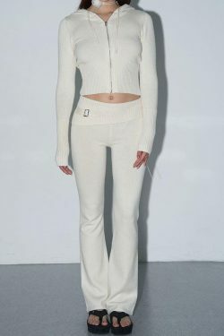 Coquette Aesthetic Knitted Hooded Two-Piece for Women - Y2K Fashion Outfit