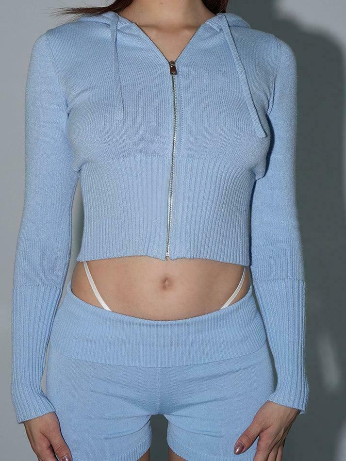 Coquette Aesthetic Knitted Hooded Two-Piece for Women - Y2K Fashion Outfit Coquette Aesthetic Knitted Hooded Two-Piece for Women - Y2K Fashion Outfit