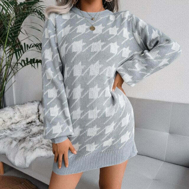 Coquette Aesthetic Knitted Long Sleeve Mini Dress - Soft Girl Style