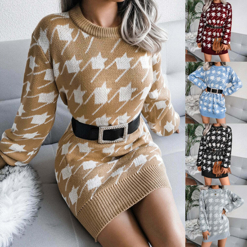 Coquette Aesthetic Knitted Long Sleeve Mini Dress - Soft Girl Style