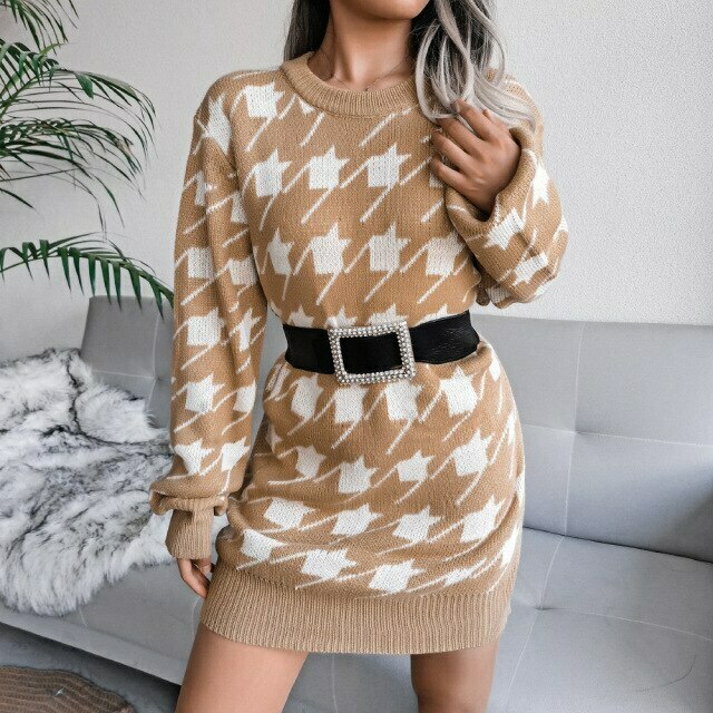 Coquette Aesthetic Knitted Long Sleeve Mini Dress - Soft Girl Style