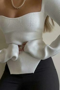 Coquette Aesthetic Knitted Top with Full Sleeves for Women