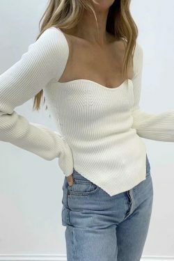 Coquette Aesthetic Knitted Top with Full Sleeves for Women