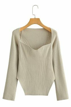 Coquette Aesthetic Knitted Top with Full Sleeves for Women