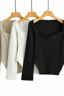 Coquette Aesthetic Knitted Top with Full Sleeves for Women