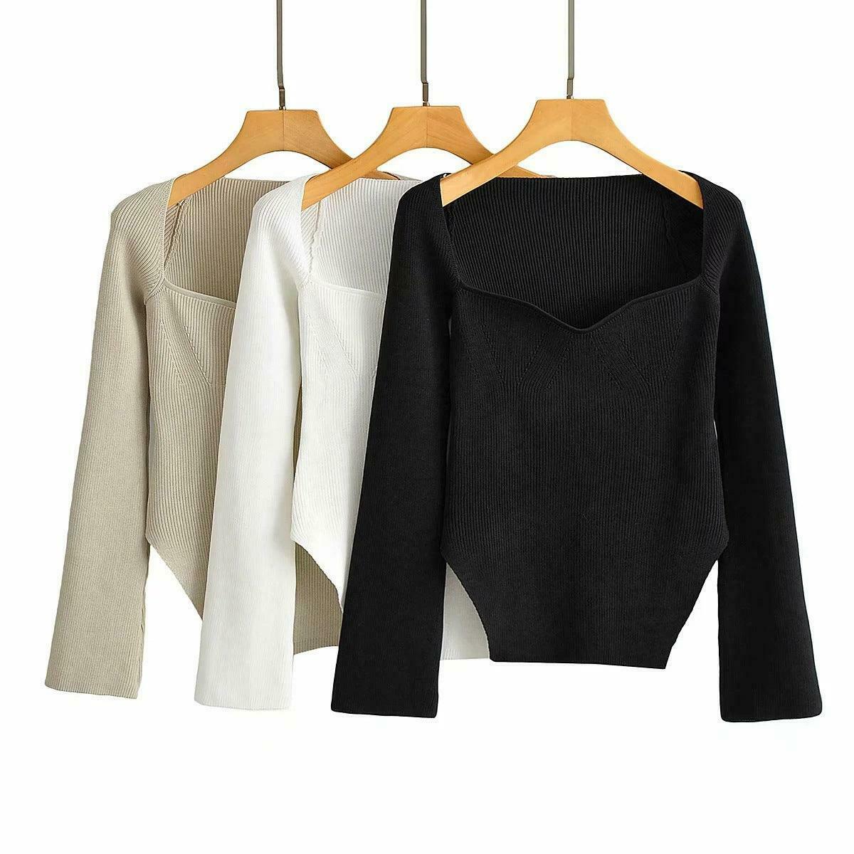 Coquette Aesthetic Knitted Top with Full Sleeves for Women Coquette Aesthetic Knitted Top with Full Sleeves for Women