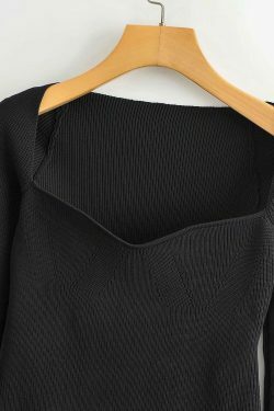 Coquette Aesthetic Knitted Top with Full Sleeves for Women