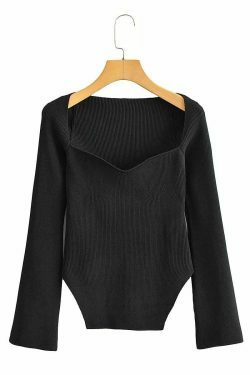 Coquette Aesthetic Knitted Top with Full Sleeves for Women