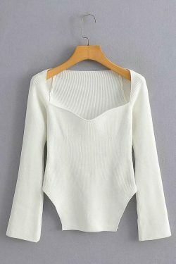 Coquette Aesthetic Knitted Top with Full Sleeves for Women