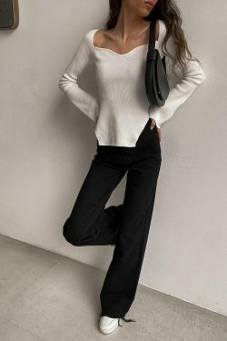 Coquette Aesthetic Knitted Top with Full Sleeves for Women