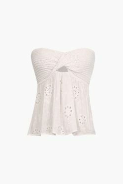 Coquette Aesthetic Knot Front Embroidered Tube Top