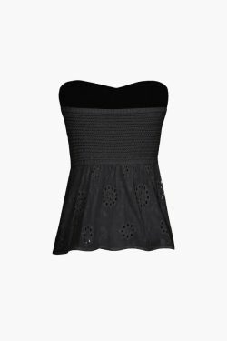 Coquette Aesthetic Knot Front Embroidered Tube Top