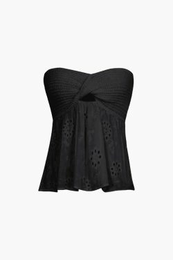 Coquette Aesthetic Knot Front Embroidered Tube Top