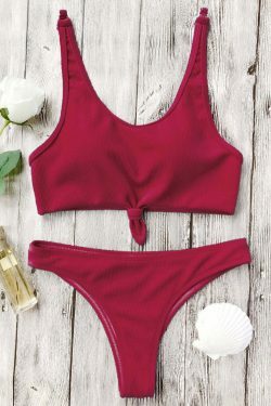 Coquette Aesthetic Knotted Bralette High Cut Bikini Set
