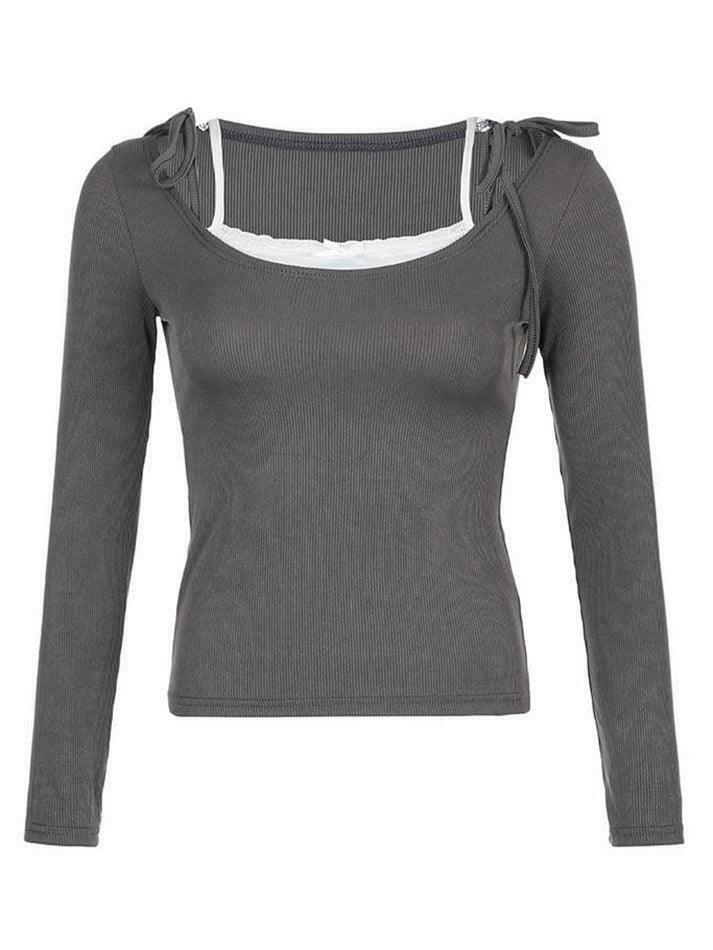 Coquette Aesthetic Lace-Trim Bow Top: Y2K Fashion with Grunge & Pastel Goth Vibes