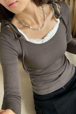 Coquette Aesthetic Lace-Trim Bow Top: Y2K Fashion with Grunge & Pastel Goth Vibes