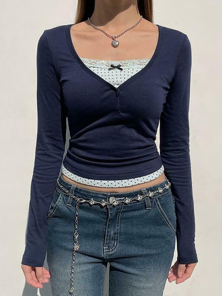Coquette Aesthetic Lace-Trim Crop Top: Y2K Fashion Women's Grunge Style Shirt Coquette Aesthetic Lace-Trim Crop Top: Y2K Fashion Women's Grunge Style Shirt