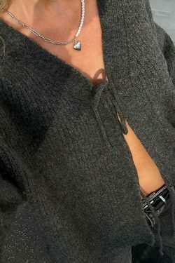 Coquette Aesthetic Lace-Up Cardigan: Y2K Fashion, Grunge Style, Cute Tops & Pastel Goth Outfits