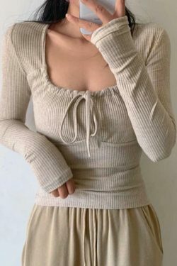 Coquette Aesthetic Lace-Up Knit Top - Y2K Grunge Style - Pastel Goth Cargo Skirt - Cute Hoodie