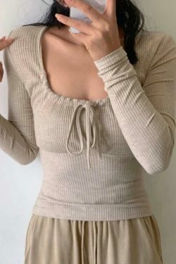 Coquette Aesthetic Lace-Up Knit Top - Y2K Grunge Style - Pastel Goth Cargo Skirt - Cute Hoodie