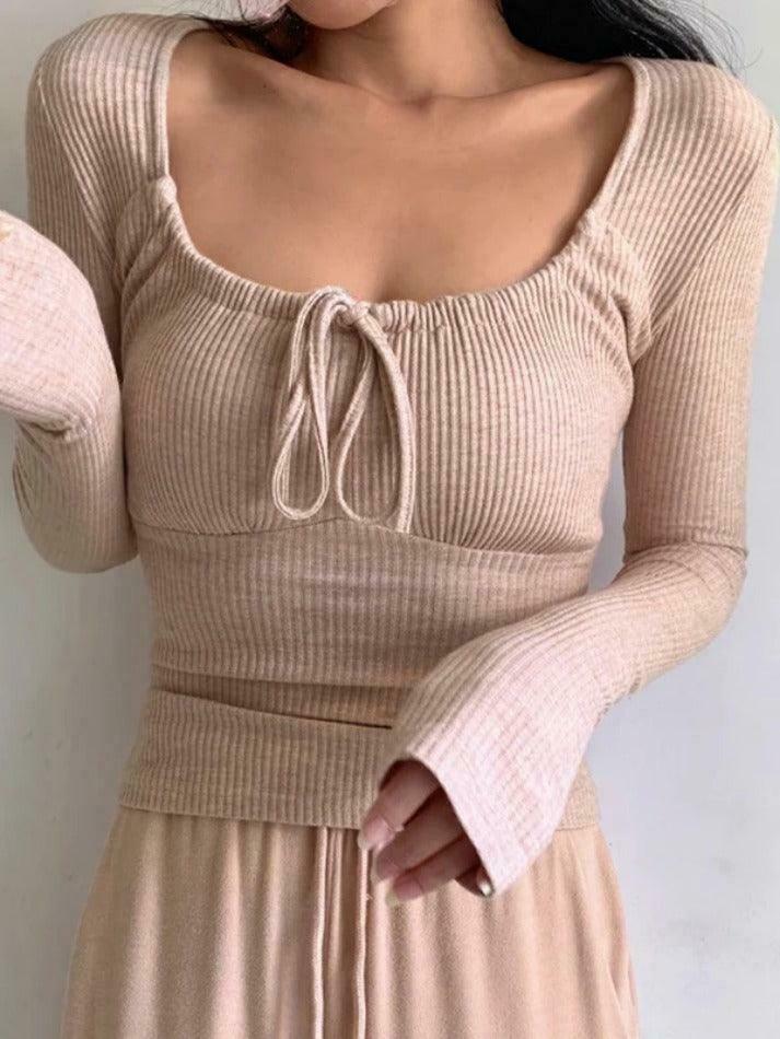 Coquette Aesthetic Lace-Up Knit Top - Y2K Grunge Style - Pastel Goth Cargo Skirt - Cute Hoodie Coquette Aesthetic Lace-Up Knit Top - Y2K Grunge Style - Pastel Goth Cargo Skirt - Cute Hoodie