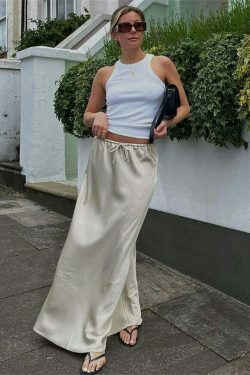 Coquette Aesthetic Lace-Up Maxi Skirt - Y2K Fashion with Grunge Style & Cute Tops